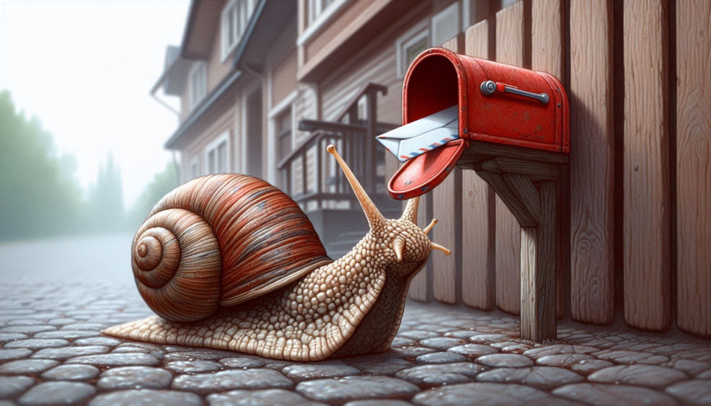 Picture of Snail delivering an envelope to a mailbox. Generated from OpenAI’s DALL-E 3 model.